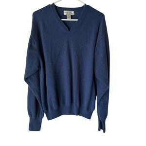 Poeta Moda Vtg Men's Blue 100% Cashmere V-Neck Sweater Size L Preppy Old Money